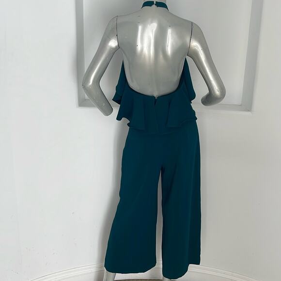 Zara Women Blogger Fave Halter Ruffle Jumpsuit Green  Cropped Legs Size XS NWT - Picture 5 of 15